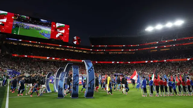 Players walk into the pitch