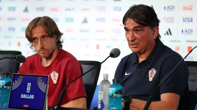 Luka Modric #10 of Croatia and Zlatko Dalic, Head Coach of Croatia, attend the press conference