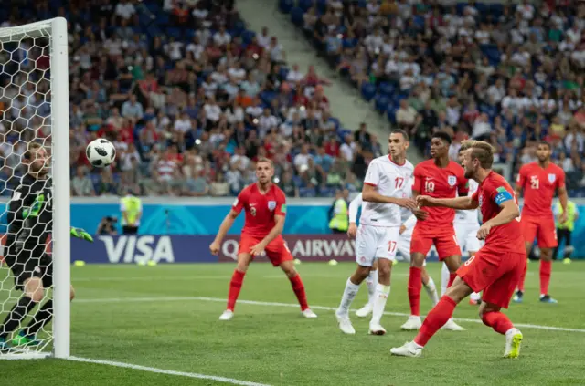 Harry Kane scores against Tunisia at Russia 2018