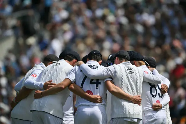 England team in a huddle ahead of their test match against New Zealand