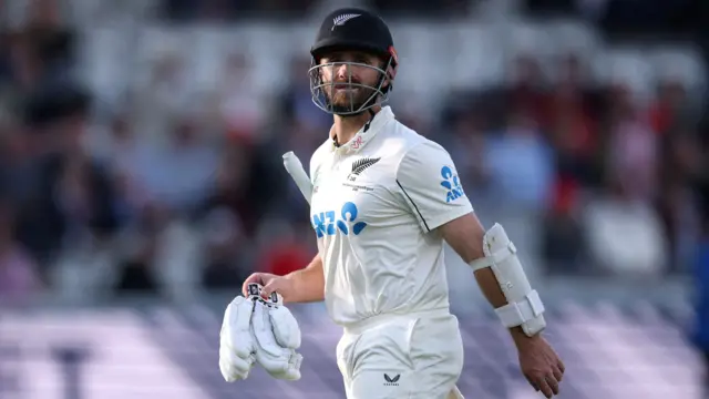 Kane Williamson walks off at Lord's after being dismissed.