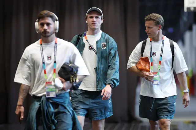 Austria's players arriving at the stadium
