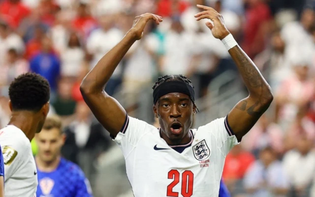 England's Noni Madueke reacts