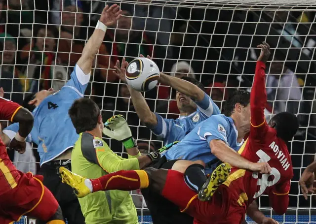 Luis Suarez against Ghana in 2010