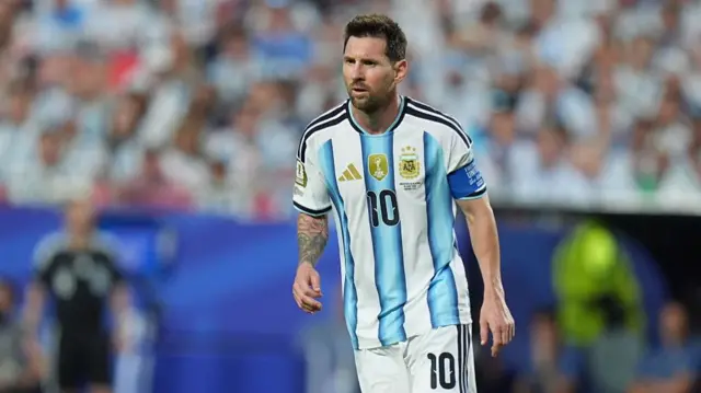 Lionel Messi of Argentina in action