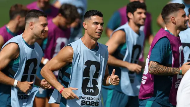 Cristiano Ronaldo trains with the Portugal squad