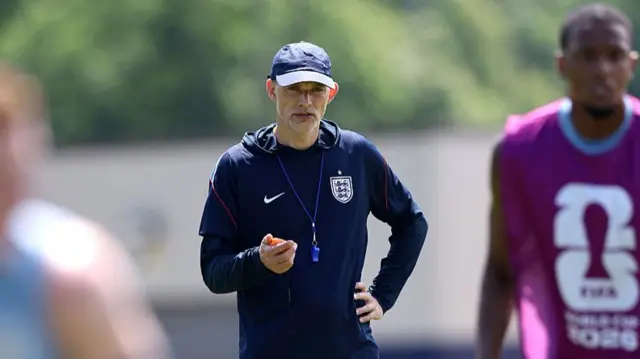 Thomas Tuchel, Manager of England, looks on during a Training Session during the England FIFA World Cup 2026 Camp on June 16, 2026 in Kansas City, Kansas.