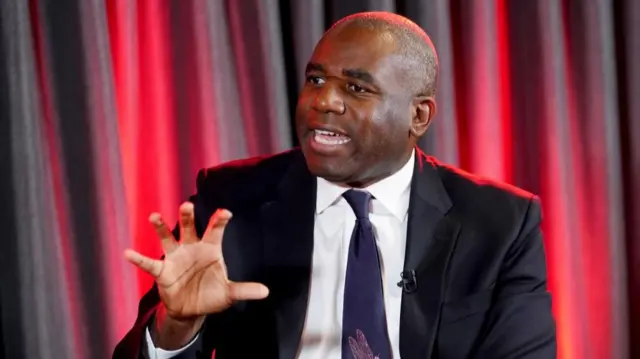 Deputy PM David Lammy pictured at an event earlier this month wearing a black suit jacket, white shirt and blue tie with a dragonfly pattern