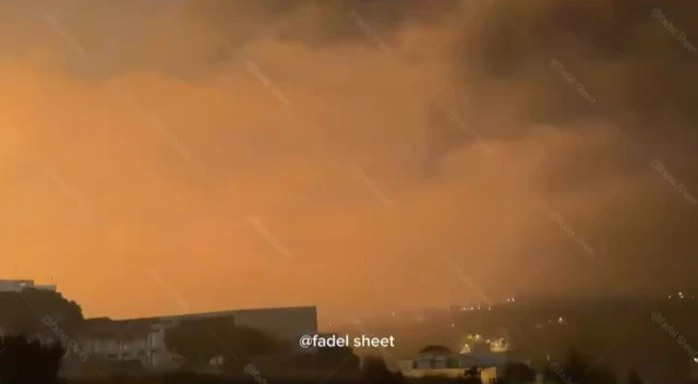 The night sky over a village in Lebanon illuminated