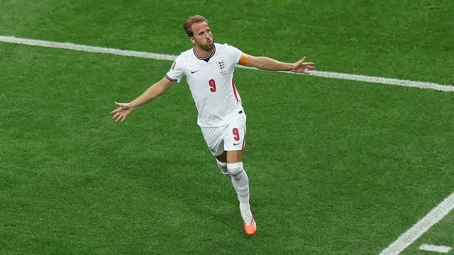 Harry Kane #9 of England celebrates scoring his team's second goal