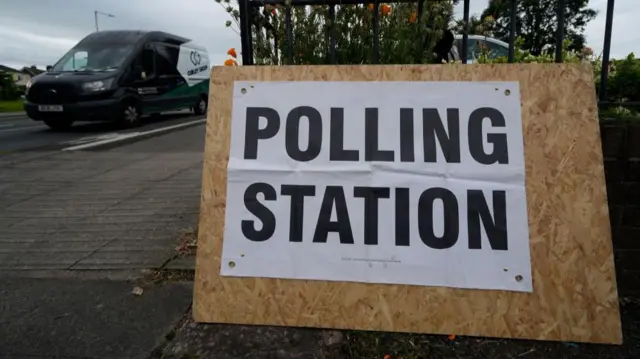 A polling station sign outside St Aidan's Parish Centre in Wigan