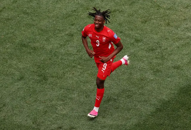 Johan Manzambi #9 of Switzerland celebrates