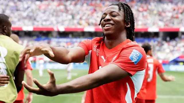 Johan Manzambi of Switzerland celebrates