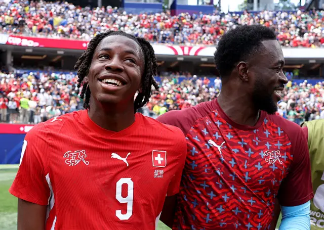Johan Manzambi of Switzerland celebrates with Yvon Mvogo