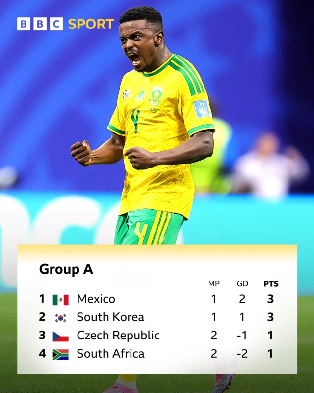 Group A World Cup table - Teboho Mokoena of South Africa celebrates