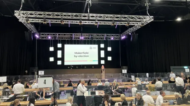 The Edge arena in south Wigan being set up for the by-election count.