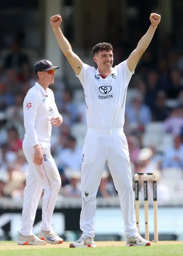 Matt Fisher celebrates taking wicket