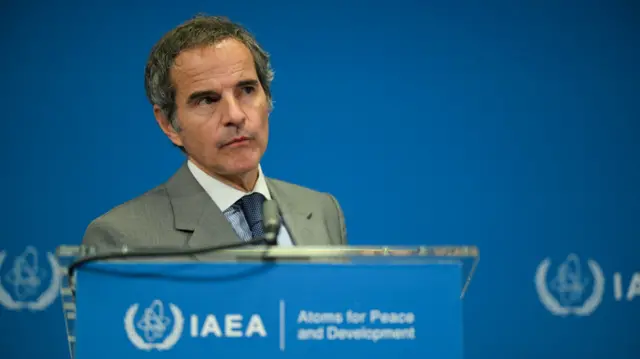 Rafael Grossi at a IAEA podium