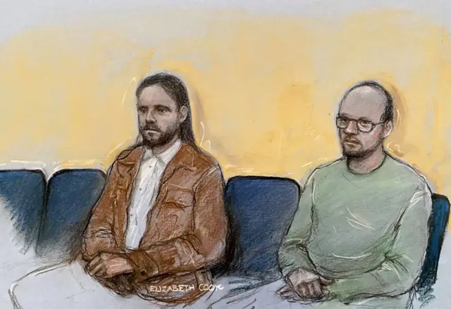 Court sketch of Jamie Varley and John McGowan-Fazakerley