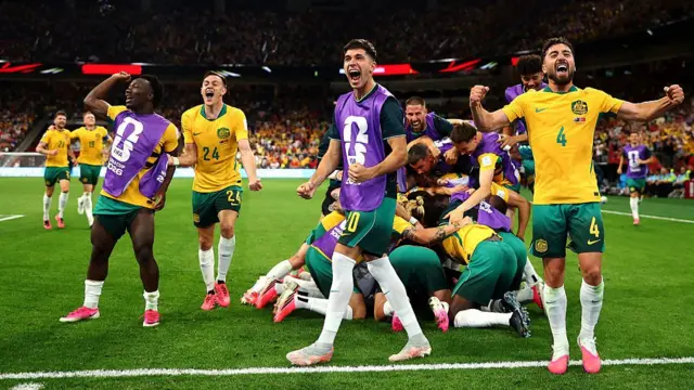 Australia celebrate scoring against Turkey
