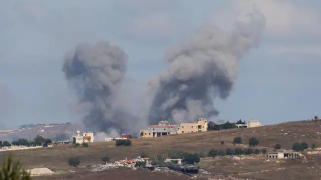 Smoke billows following an Israeli strike on southern Lebanon, as seen from Marjayoun