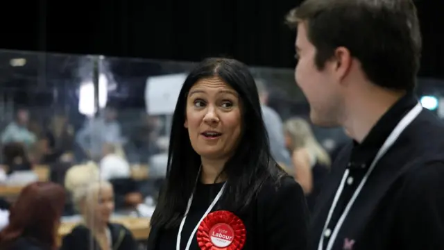 Lisa Nandy attends the vote counting for the Makerfield by-election