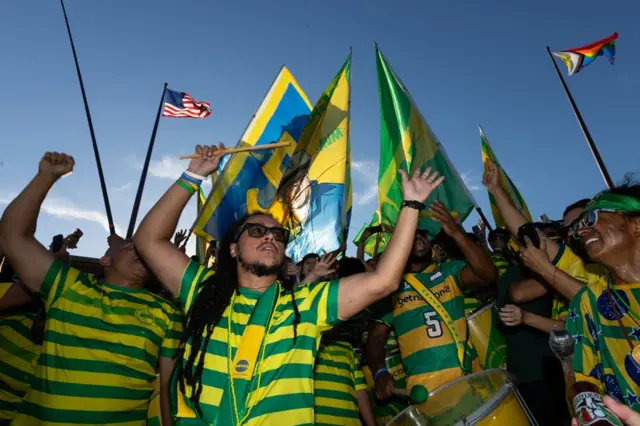 Brazil fans in a group