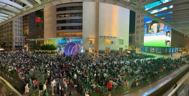 Mexican fans watching the match in downtown Dallas