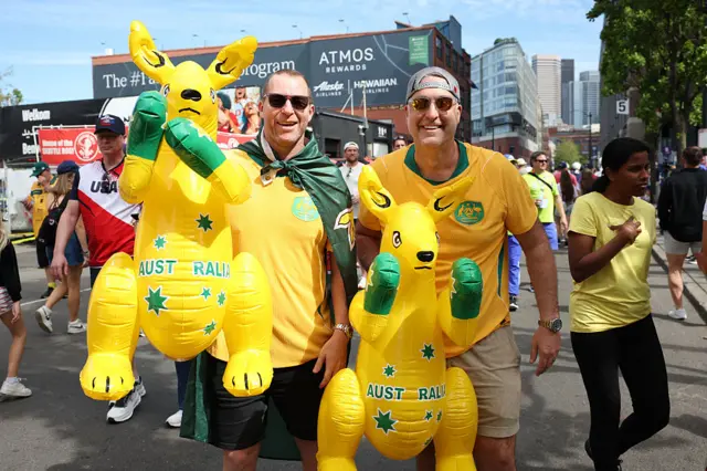 Australia fans hold up inflatable kangaroos