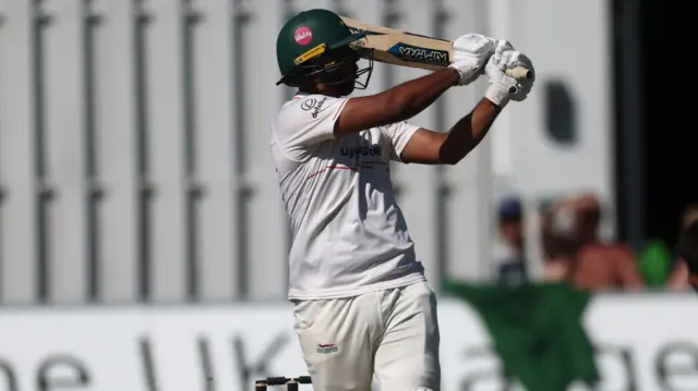 Rishi Patel hits a pull shot against Yorkshire