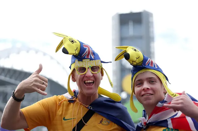 Australia fans wearing kangaroo hats