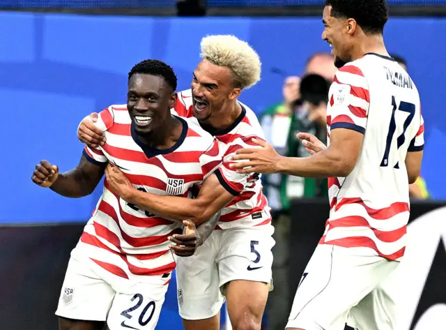 Folarin Balogun celebrates scoring for the United States against Paraguay