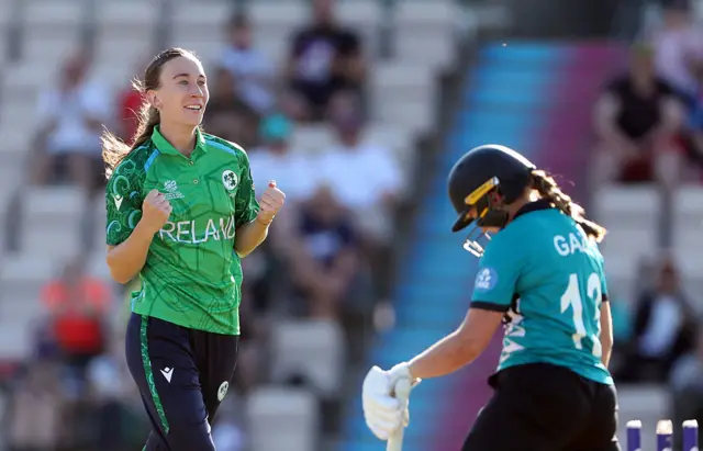 Orla Prendergast celebrates the wicket of Izzy Gaze