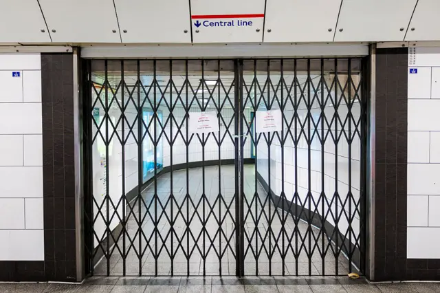 A closed gate inside Oxford Circus station
