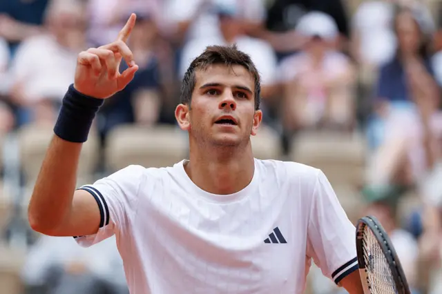 Rafael Jodar holds up his finger as he celebrates
