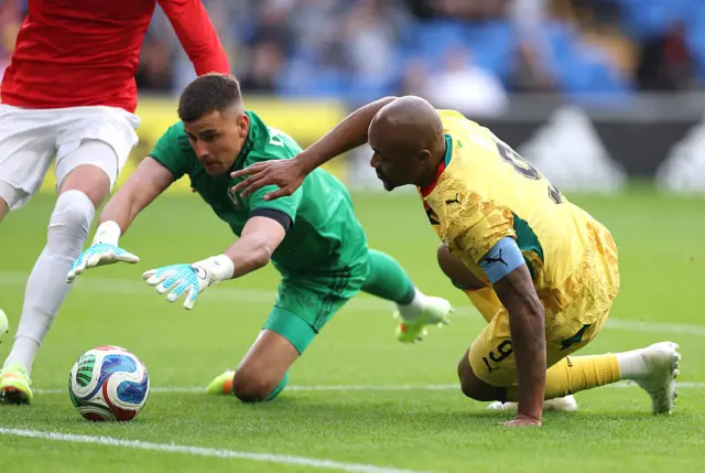 Wales goalkeeper Karl Darlow (left)