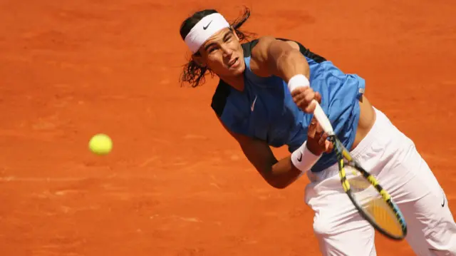 Rafael Nadal serves in 2006