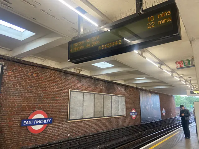Train arrival board at East Finchley station