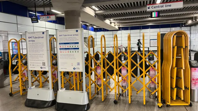 Yellow barriers across gateline