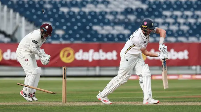 Kasey Aldridge of Durham is bowled