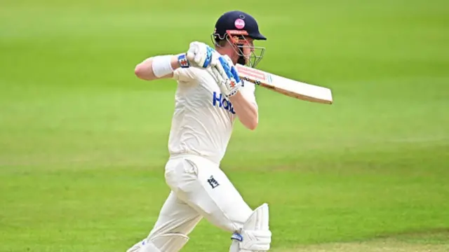 Dan Mousley plays a stroke on day two against Somerset