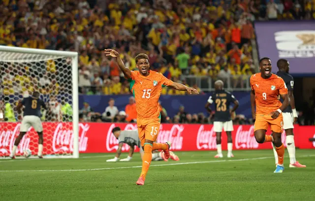 Amad Diallo celebrates scoring against Ecuador