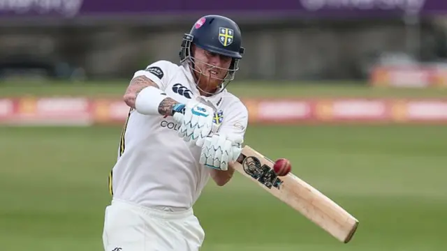 Ben Stokes pulling the ball for four for Durham