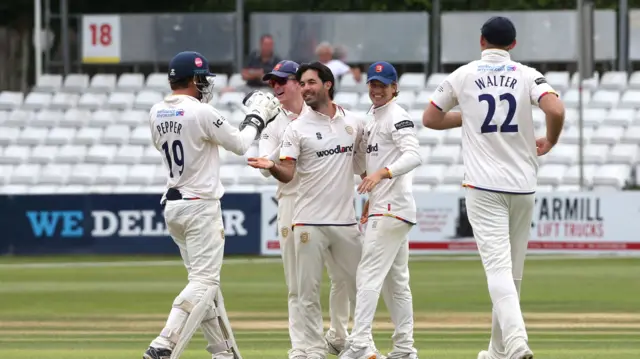 Shane Snater celebrates taking his third wicket