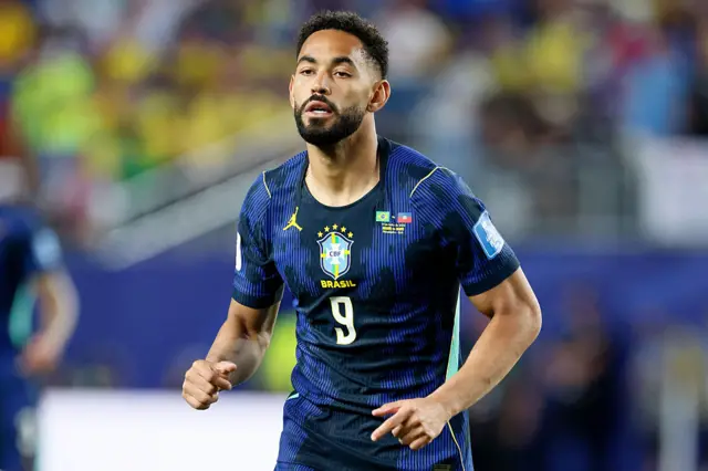 Matheus Cunha of Brazil runs during the FIFA World Cup 2026 Group C match between Brazil and Haiti at Philadelphia Stadium on June 19, 2026