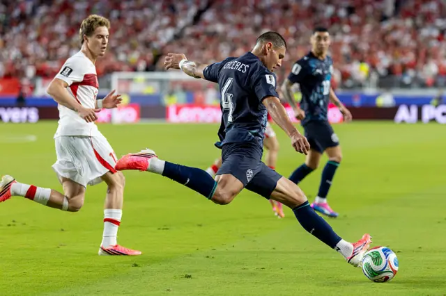 Juan Jose Caceres #4 of Paraguay clears the ball the FIFA World Cup 2026 Group D match between Turkiye and Paraguay on June 19, 2026 at San Francisco Bay Area Stadium
