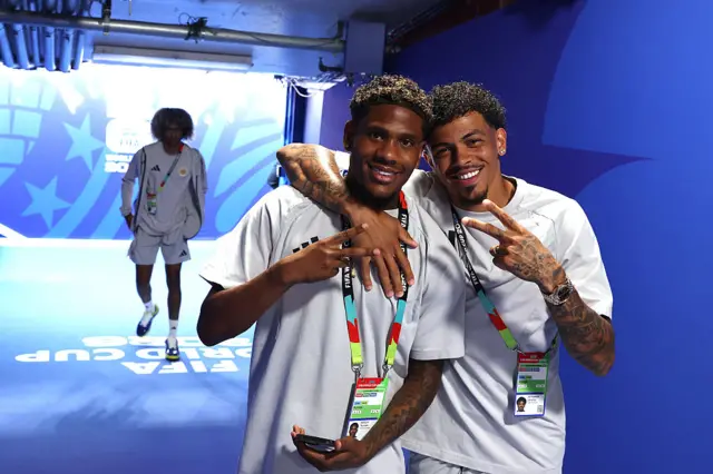 Tyrese Noslin #13 and Jeremy Antonisse #11 of Curacao pose for photos before the FIFA World Cup 2026 Group E match between Ecuador and Curacao at Kansas City Stadium