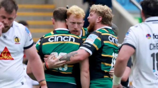 Northampton celebrate scoring try
