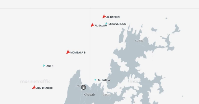 MarineTraffic map appears to show tankers passing through the strait earlier today