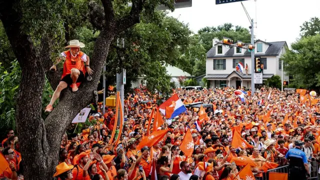 Dutch fans before the match in Houston